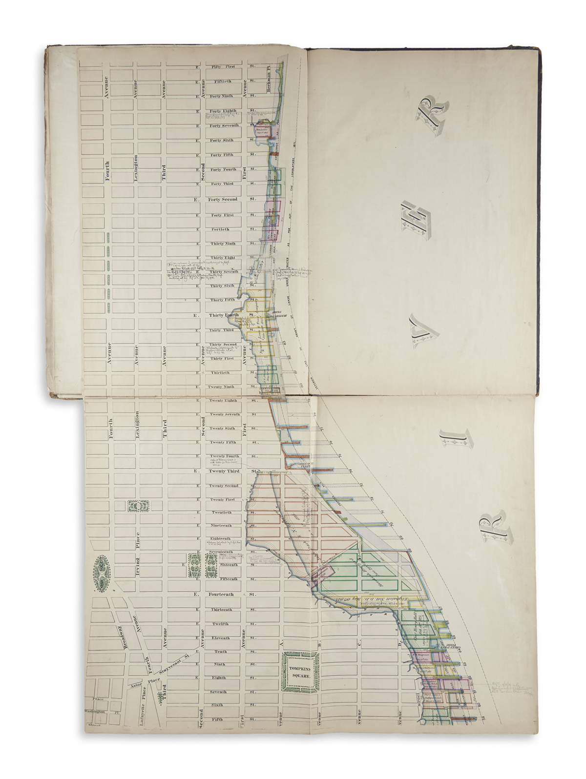 (NEW YORK CITY.) Department of Docks; Graham, Charles Kinnaird. Map Showing the High and Low Water Mark and the Original City Grants